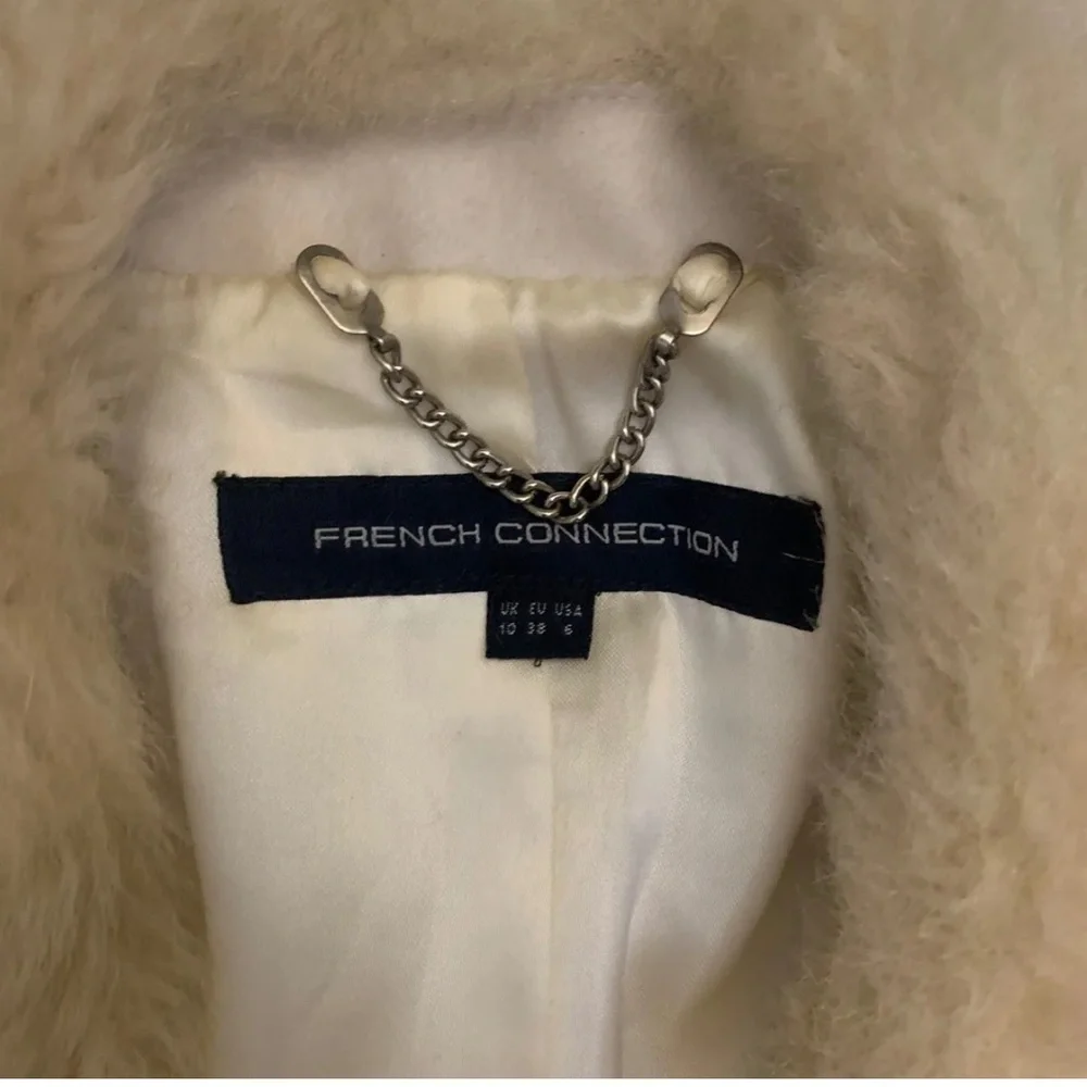 Elegant French Connection Wool Faux Fur Cream Beige Mid Length Coat 6 Tan Jacket - Picture 3 of 13